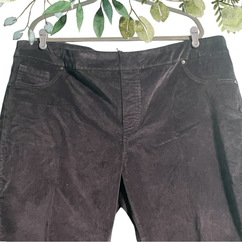Diane Gilman NWT 2X stretch velvet jeans grey pull on faux fly faux front pocket - Picture 2 of 12